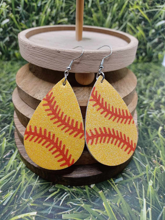 Softball Glitter Style Teardrop Earrings
