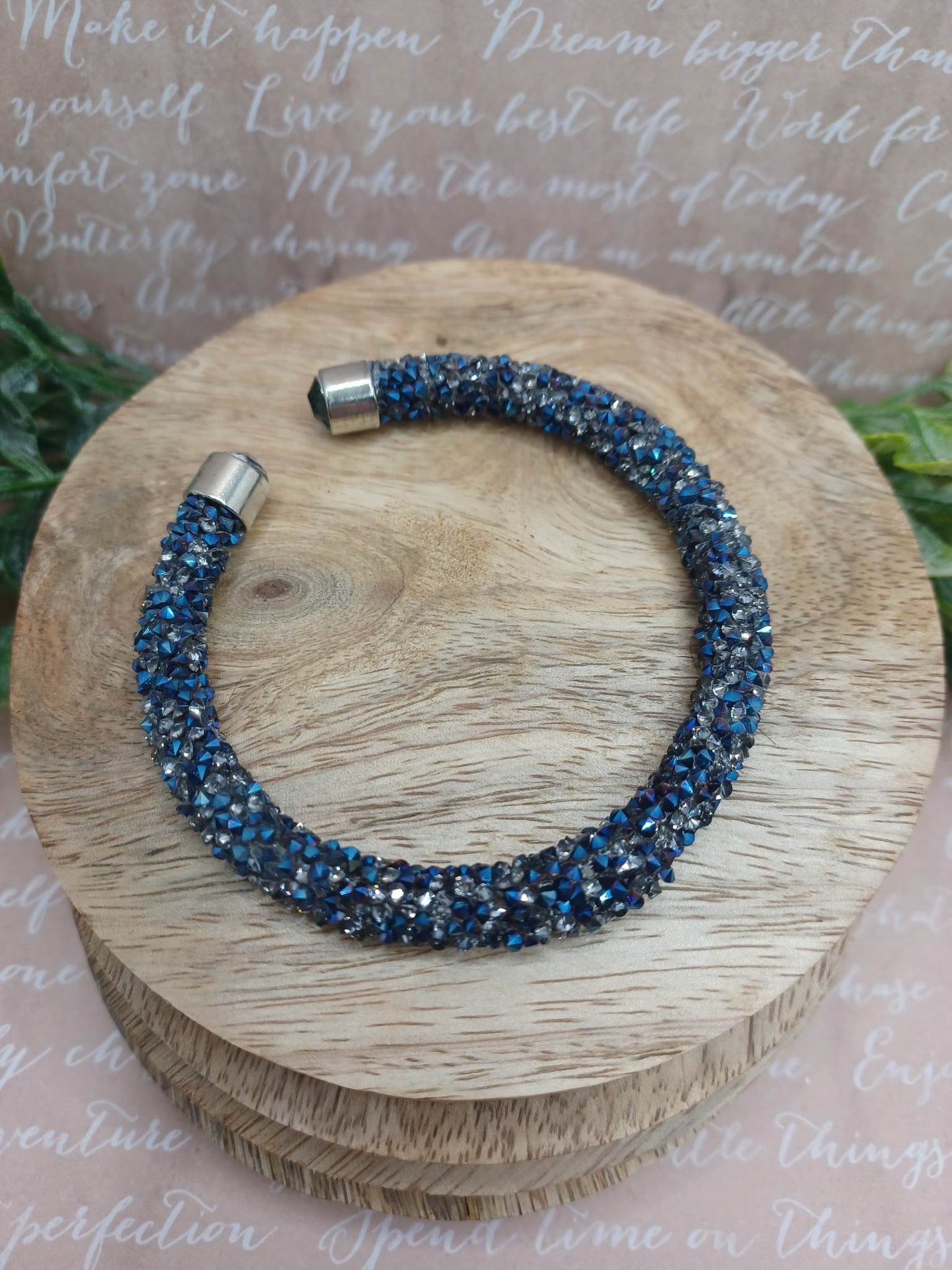 Blue, Grey, & SIlver Crushed Rhinestone Bracelet