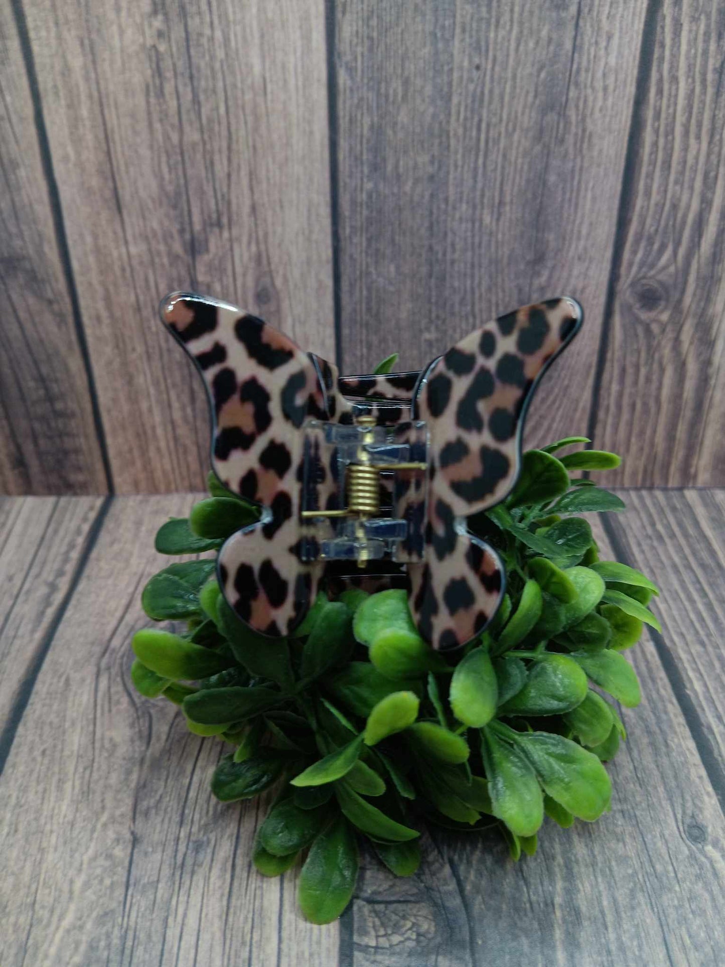 Light Brown w/ Dark Brown Leopard Butterfly Hair Claw Clip