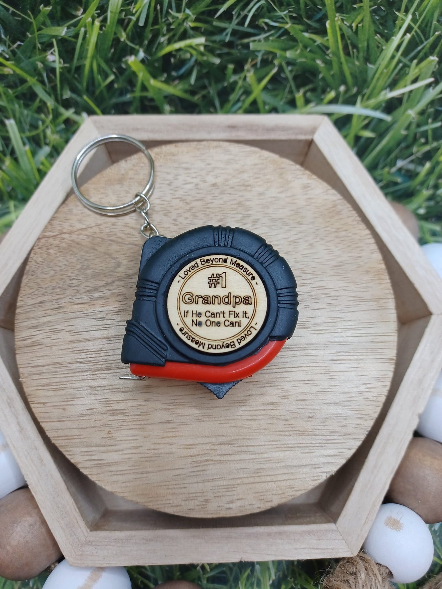 Red #1 Grandpa IF He Can't Fix it No one Can Tape Measure Keychain