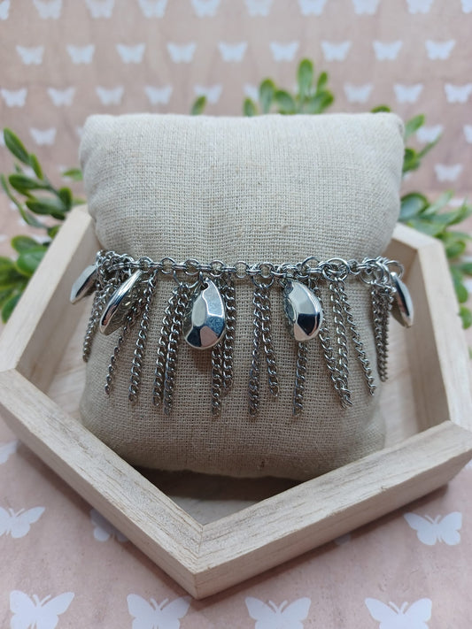 Silver Bracelet w/ Silver Beading & Tassels