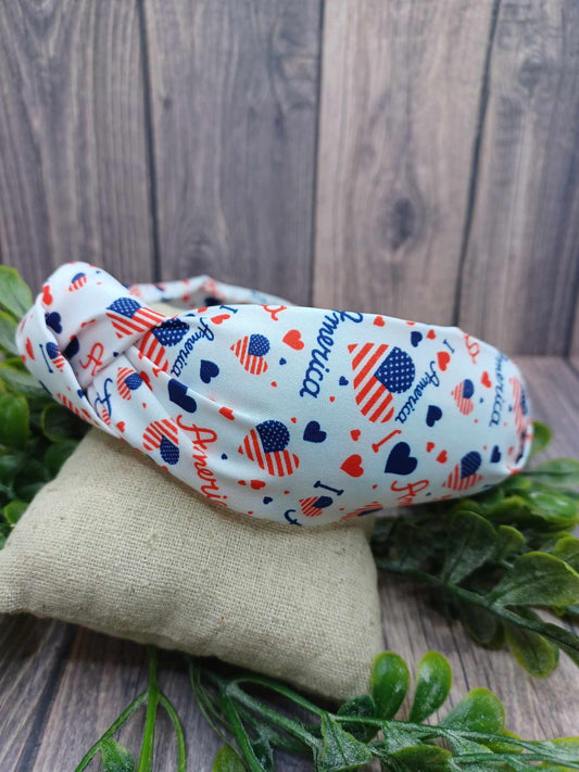 I <3 America Red, White, & Blue Themed Top Knot Headband