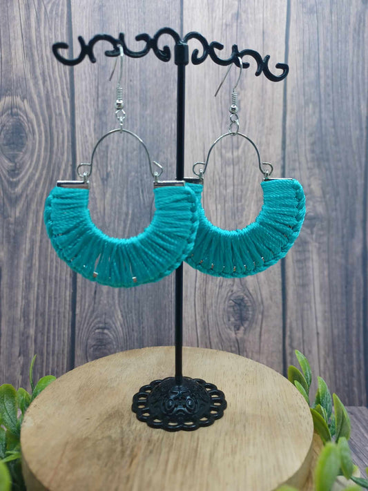 Silver Earrings w/ Turquoise Threaded Detail
