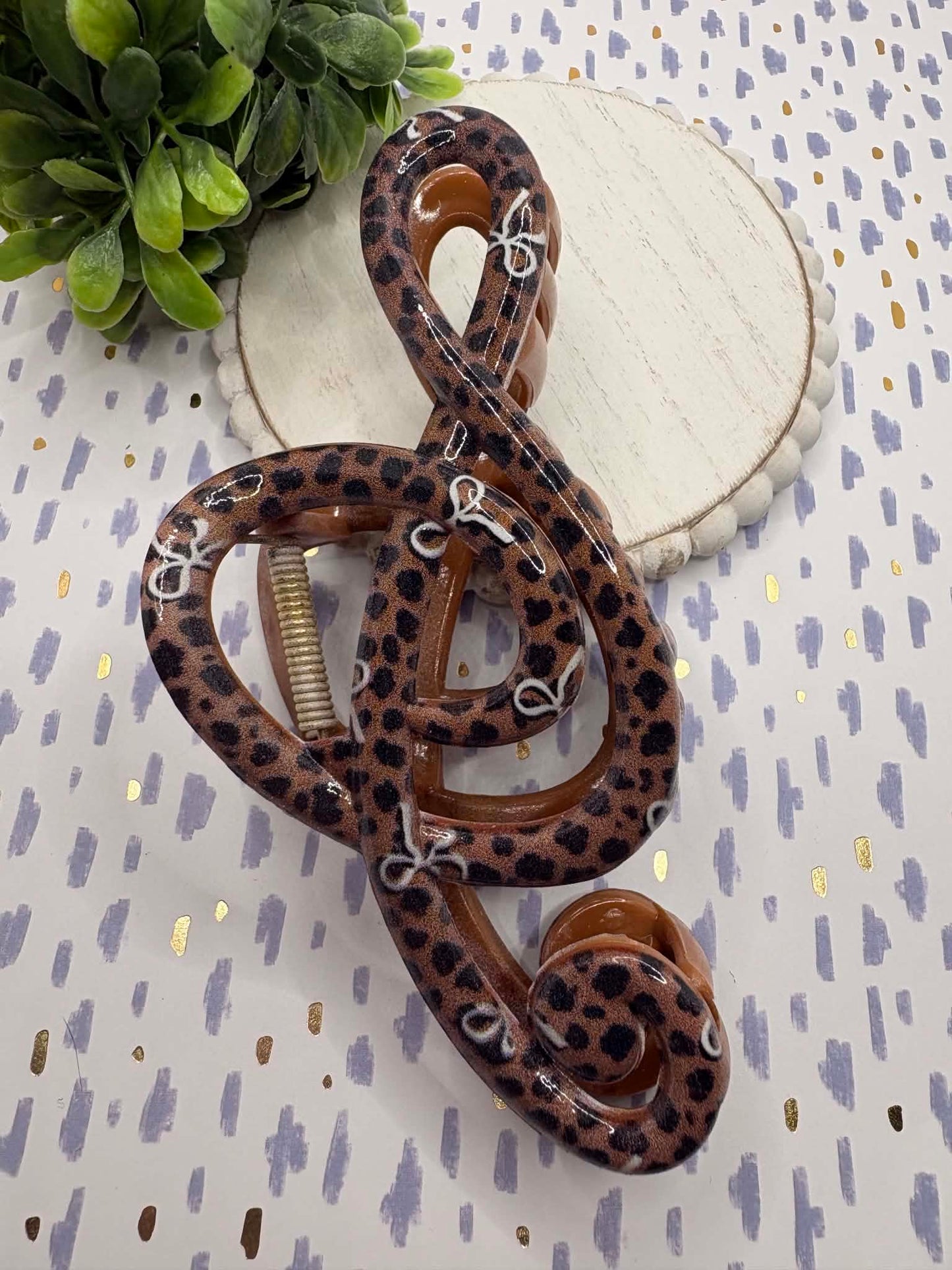 Music Note Hair Claw Clip - Deep Leopard