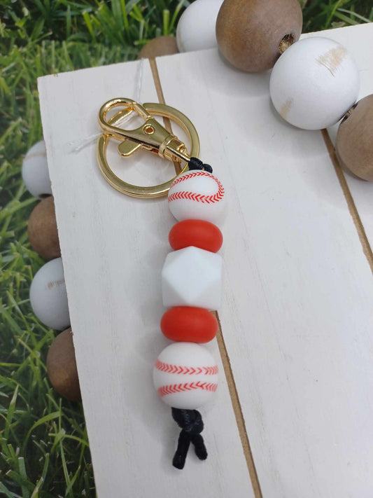 Baseball Beaded Keychain