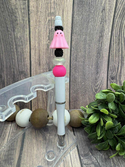 Pink Ghost Beaded Ink Pen