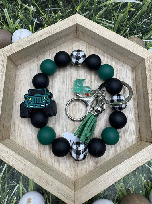 Green Truck Beaded Wristlet Keychain