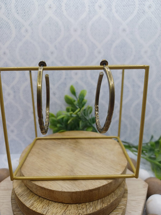 Brass Hammered Design Hoop Earrings