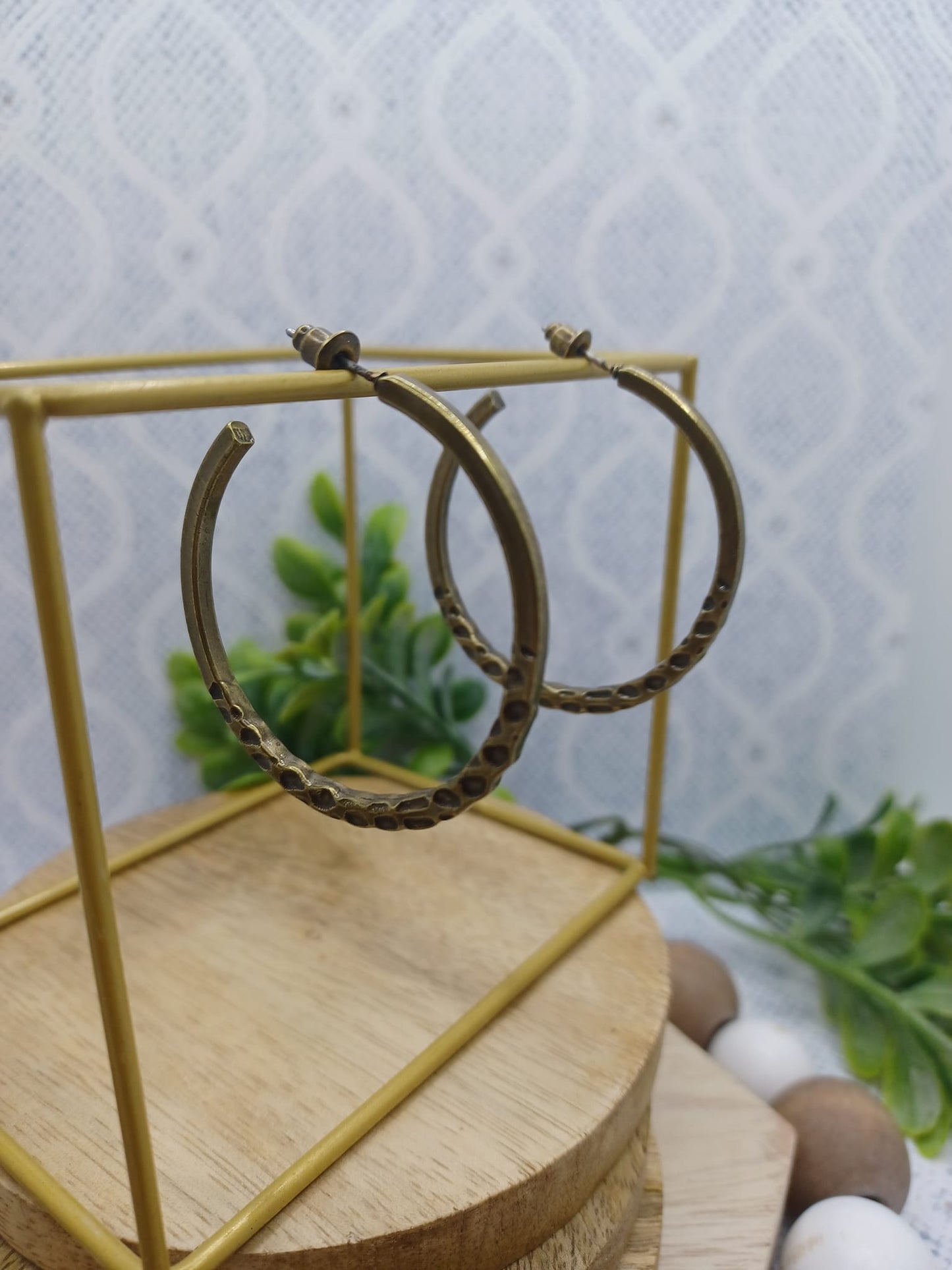 Brass Hammered Design Hoop Earrings