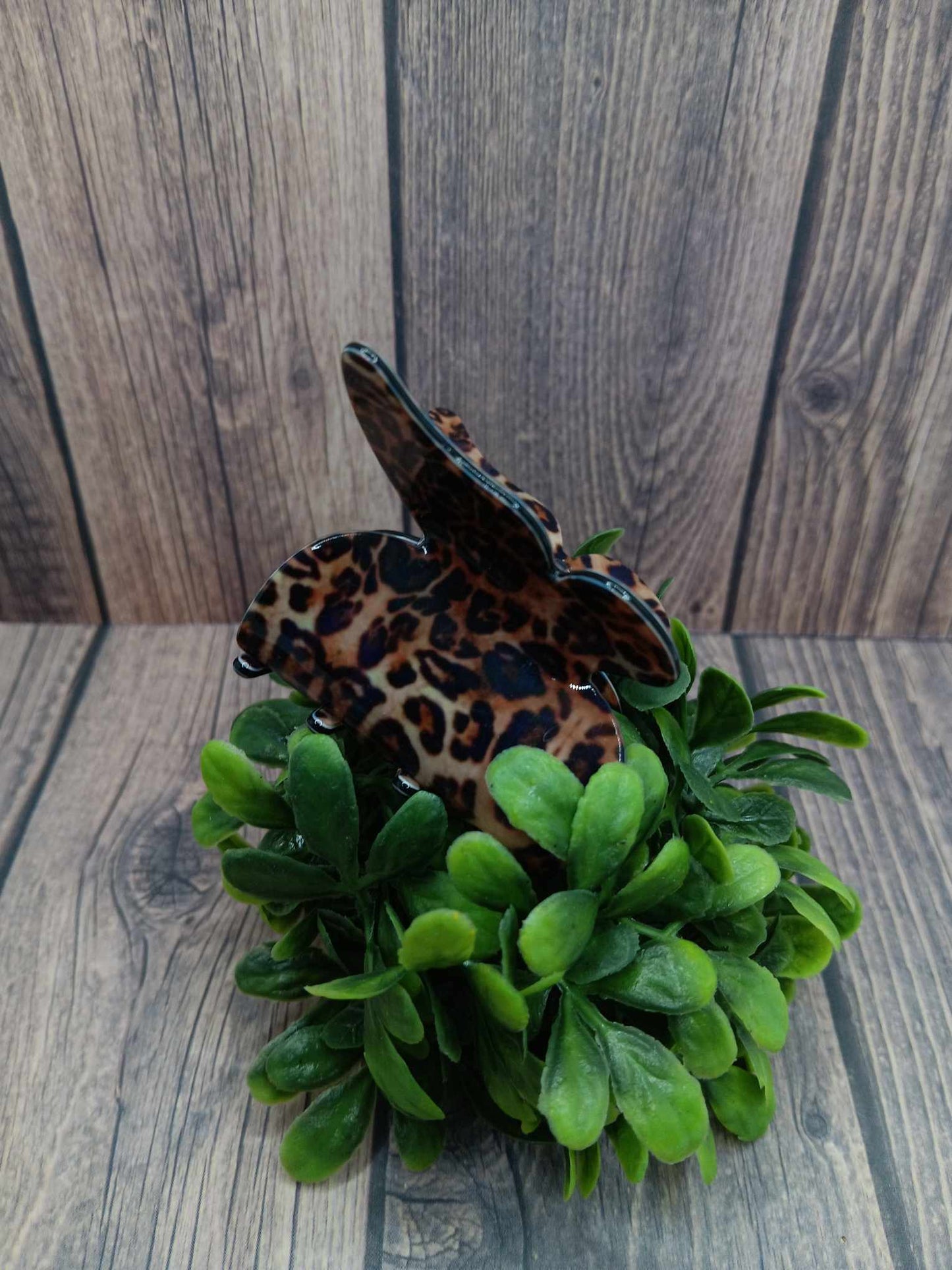 Tan & Black Leopard Butterfly Hair Claw Clip