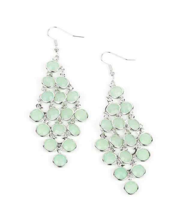 Silver Earrings w/ Green Layered Drop Style