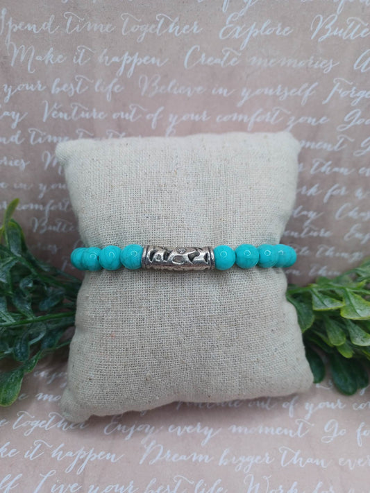 Turquoise Crackel Stone Bracelet w/ Silver Beading Accent