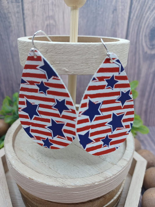 Red, White, & Blue Striped Earrings w/ Stars