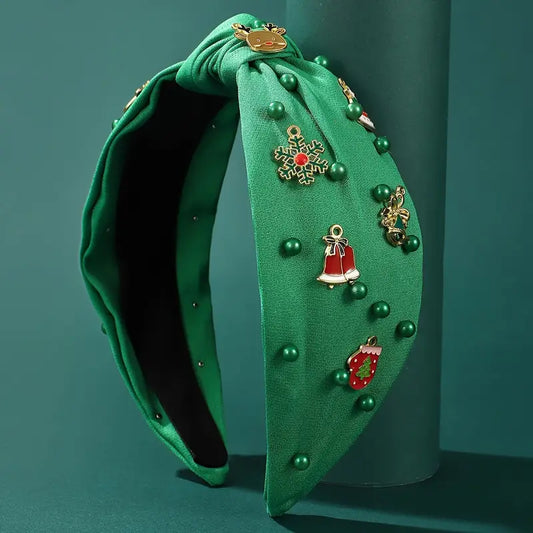 Green Christmas Beaded Headband