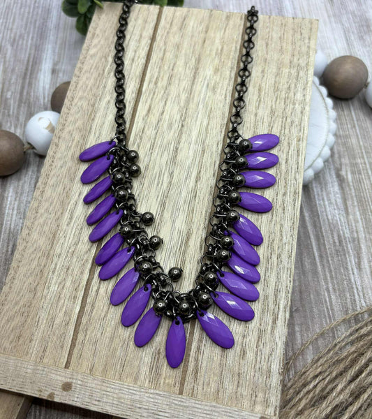 Gunmetal Necklace w/ Purple & Gunmetal Beading