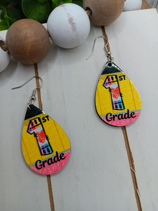 1st Grade Pencil Design Earrings
