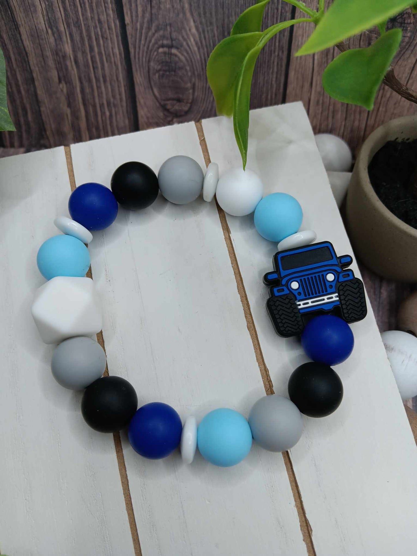 Blue Trucke Beaded Wristlet Keychain