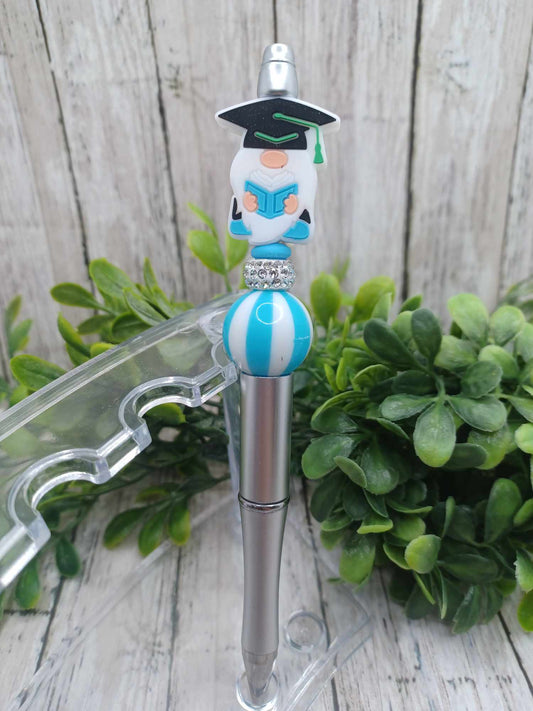 Blue Graduation Gnome Beaded Ink Pen