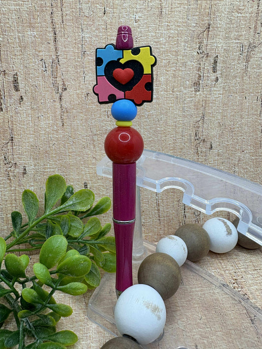 Autism Puzzle Piece Beaded Ink Pen
