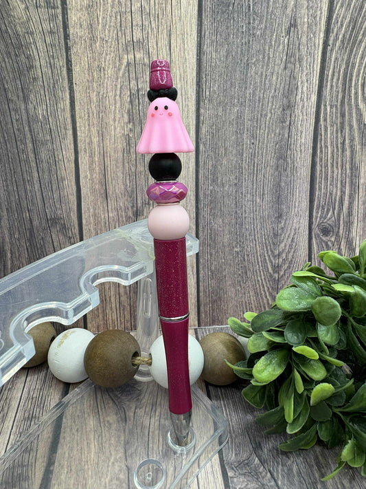 Pink Ghost Beaded Ink Pen