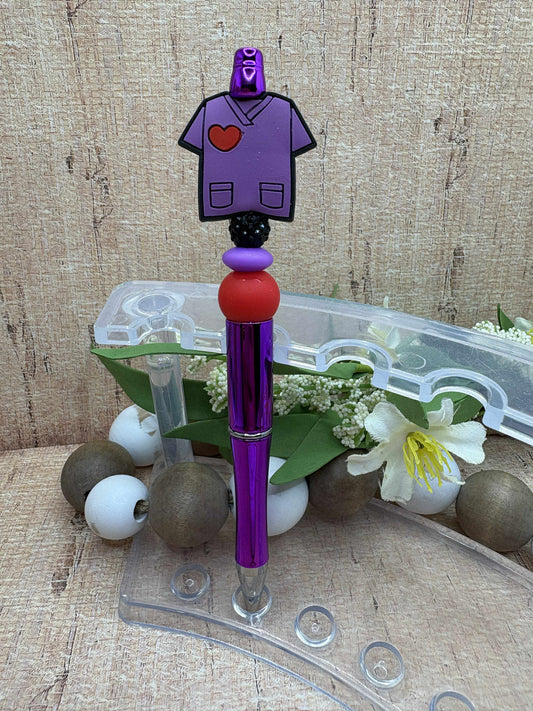 Purple Nurse Scrubs Beaded Ink Pen