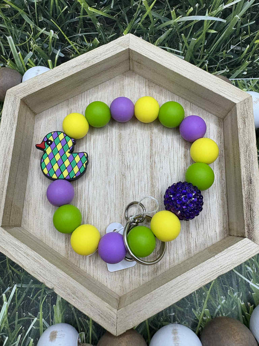 Purple, Yellow, & Green Duck Beaded Wristlet Keychain