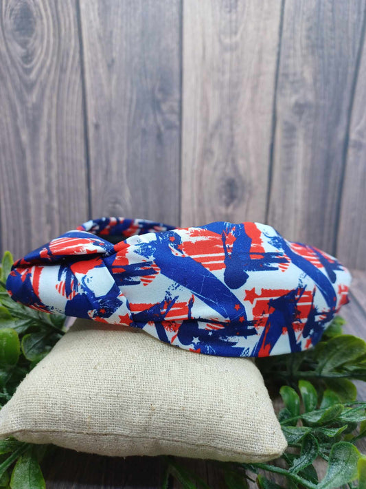 Red, White, Blue Color Block Style Top Knot Headband