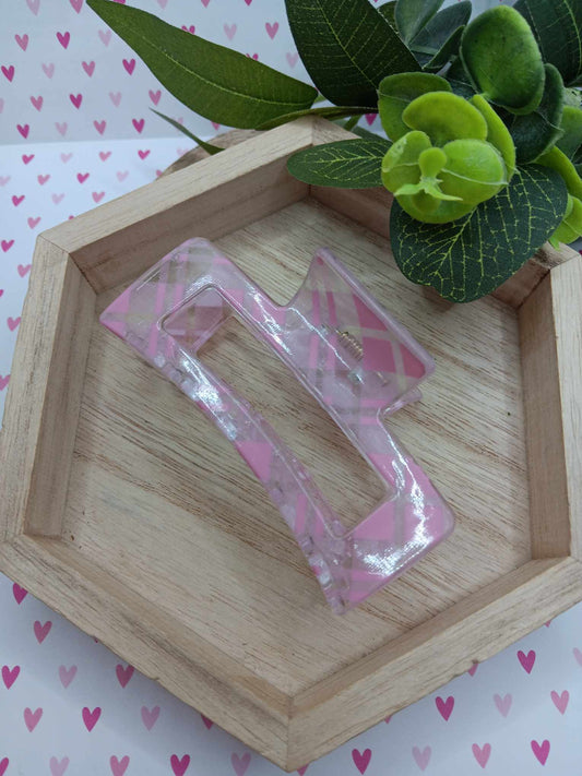 Pink Plaid Hair Claw Clip