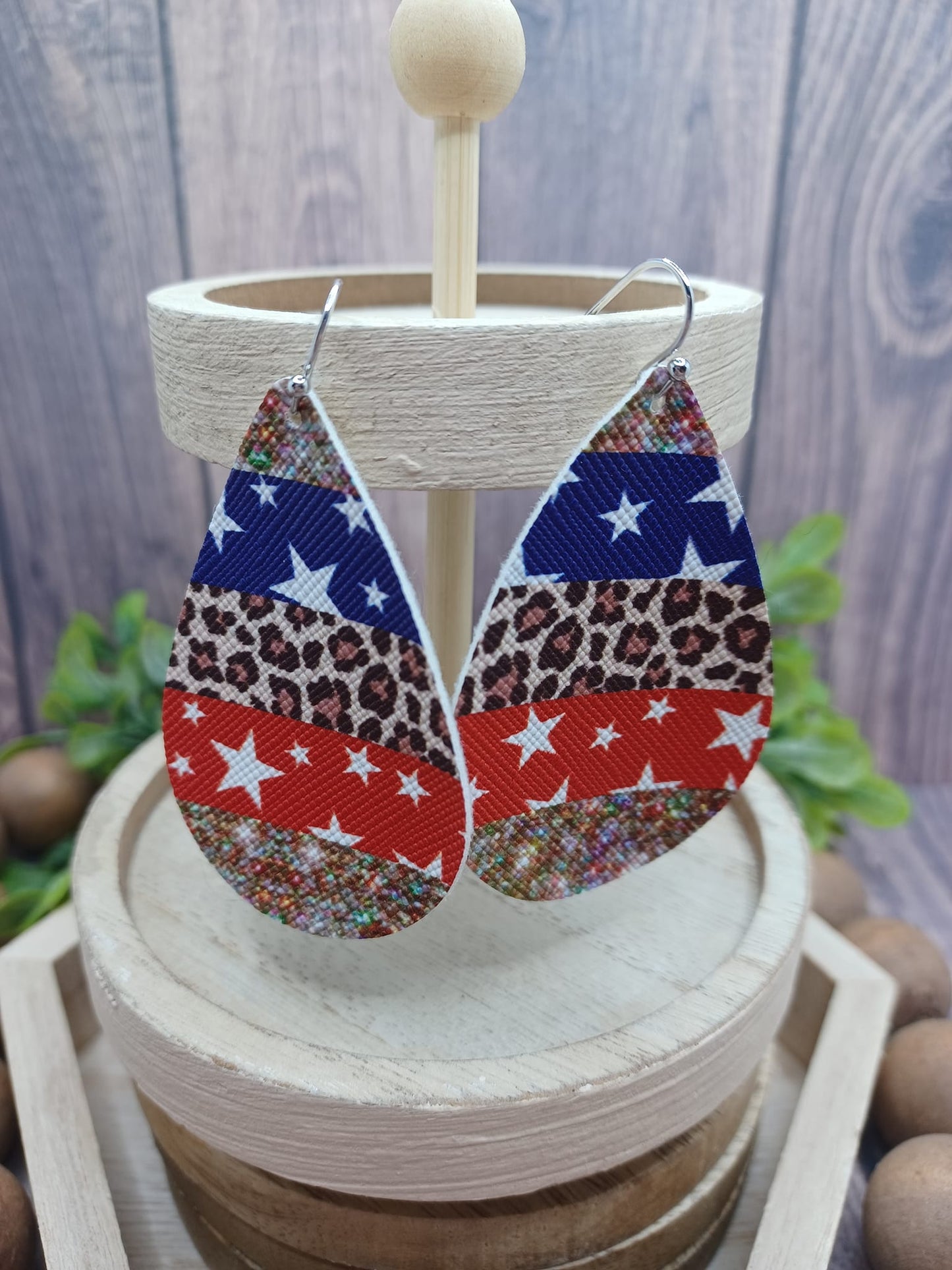 Red, White, & Blue w/ Leopard Print Earrings
