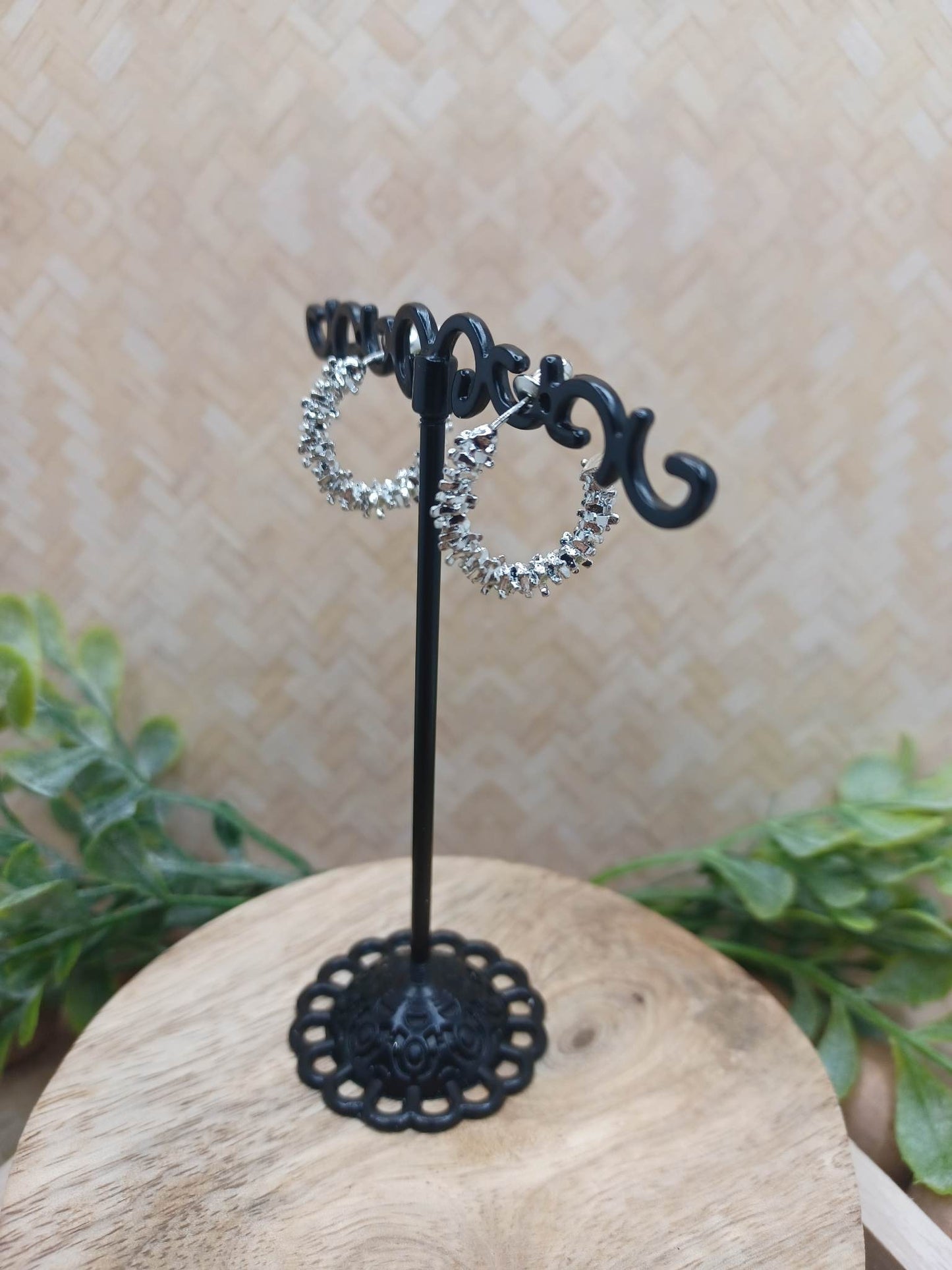 Silver Textured Dainty Earrings