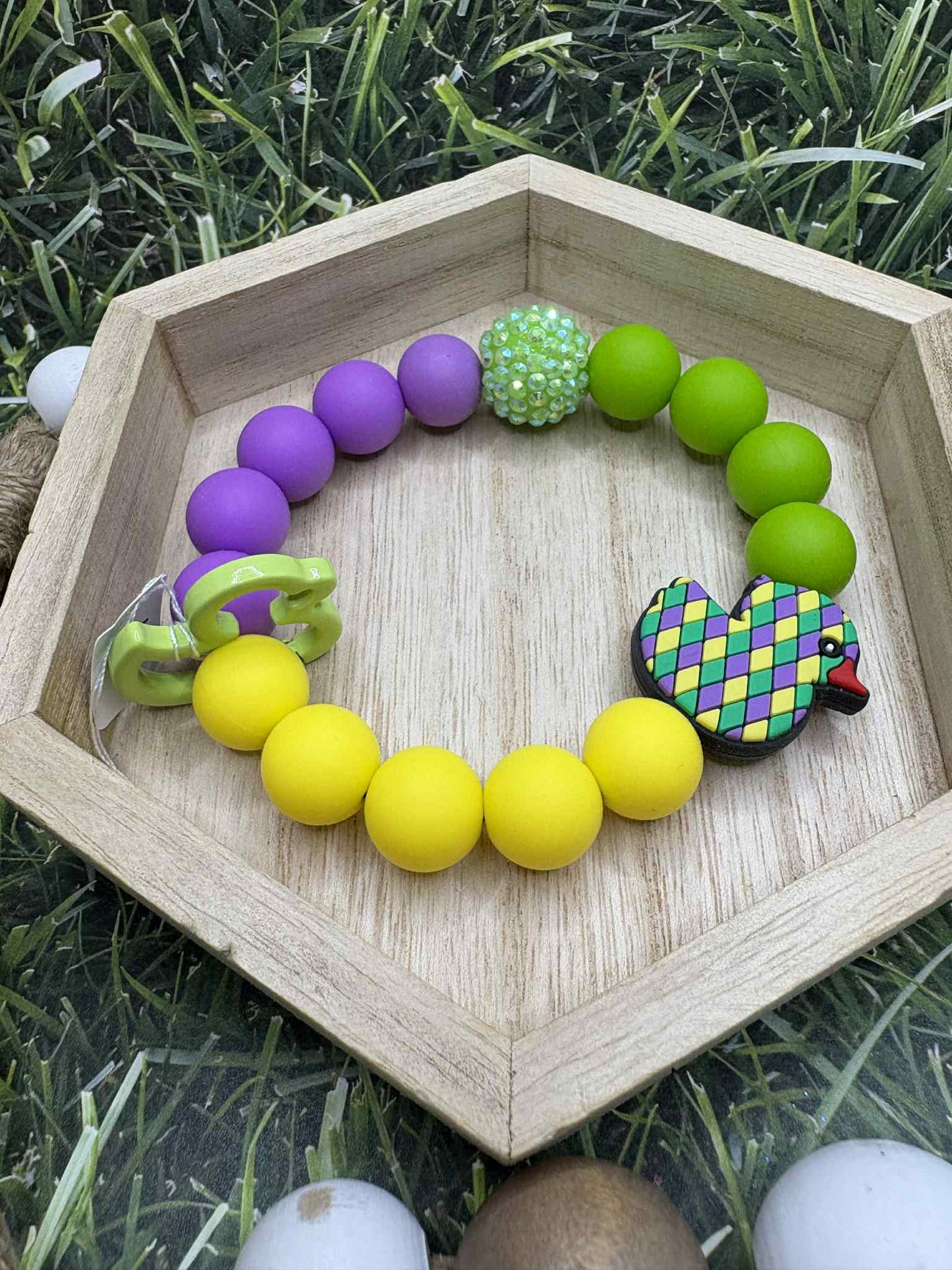 Green, Yellow, & Purple Duck Beaded Wristlet Keychain