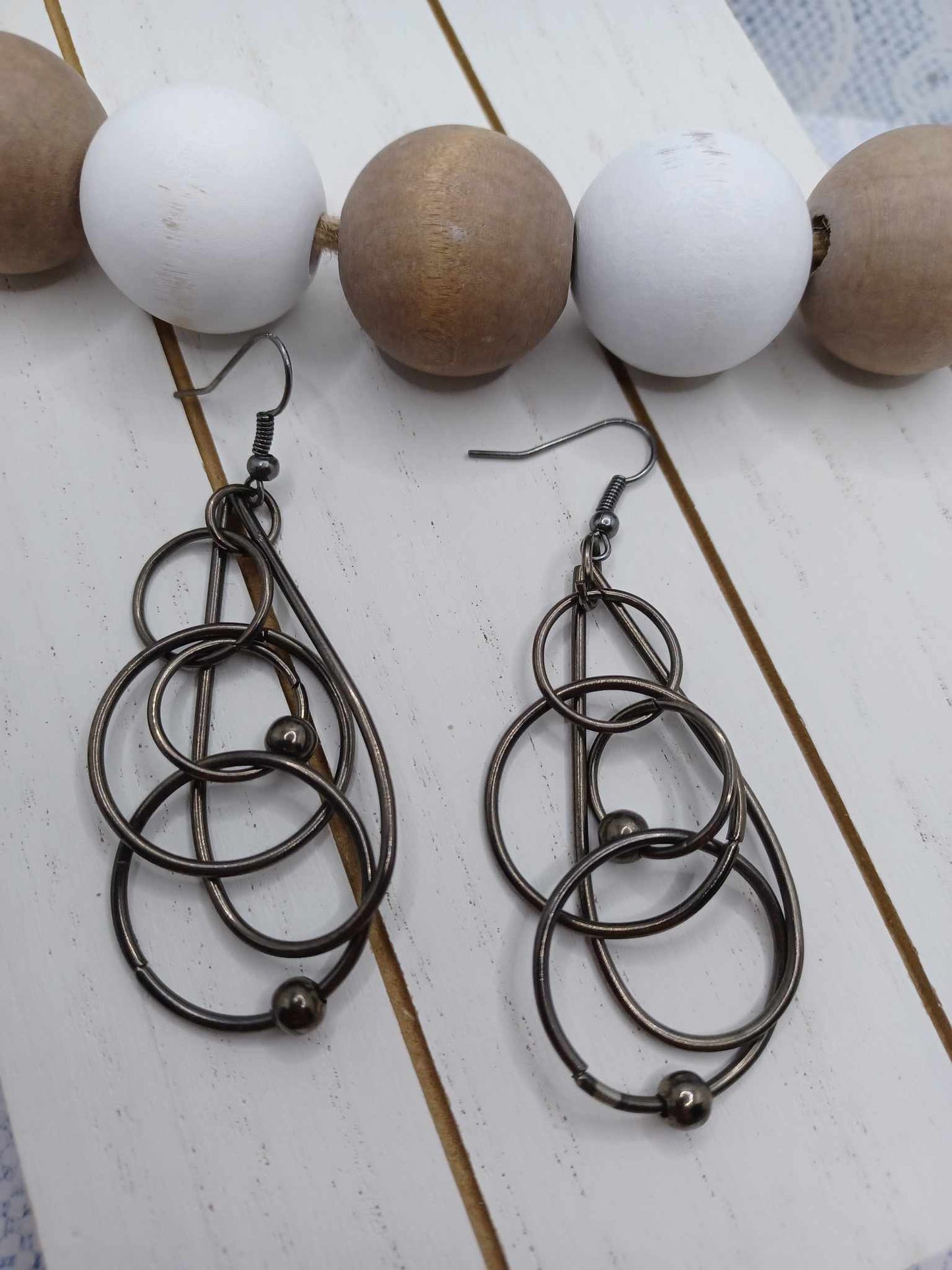 Gunmetal Teardrop Style Earrings w/ Circle Accents