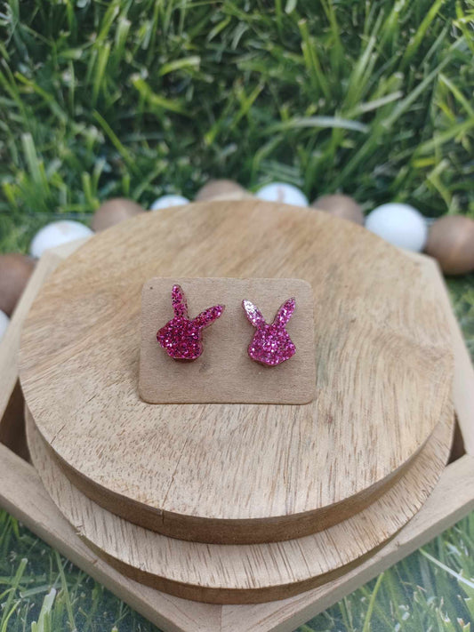 Hot Pink Glitter Bunny Earrings