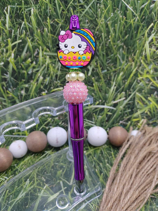Purple, Pink, & Pearls Beaded Kitty Ink Pen