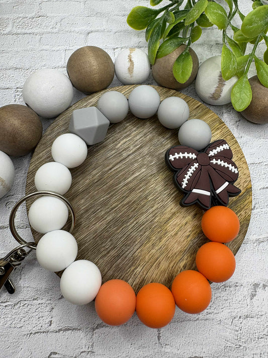 Orange Football Beaded Wristlet Keychain