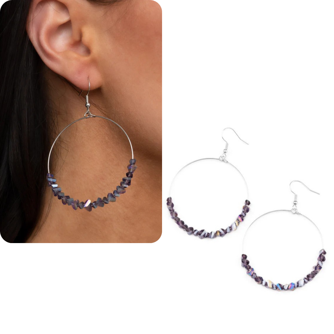 Silver Open Faced Earrings w/ Purple Iridescent Beading