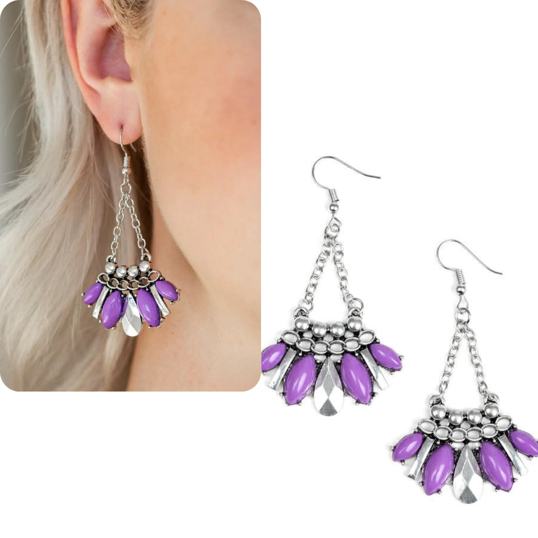 Silver Drop Earrings w/ Silver & Purple Accents