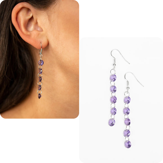 Dainty Silver Earrings w/ Purple Stone Drop Detail