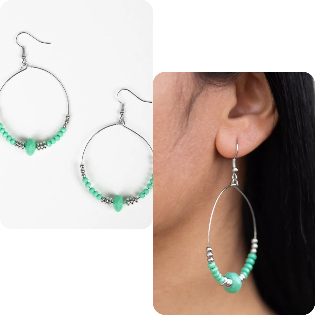 Silver Earrings w/ Mint & Silver Beading