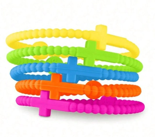 Silicone Cross Bracelet Set - Yellow, Green, Blue, Orange, & Pink