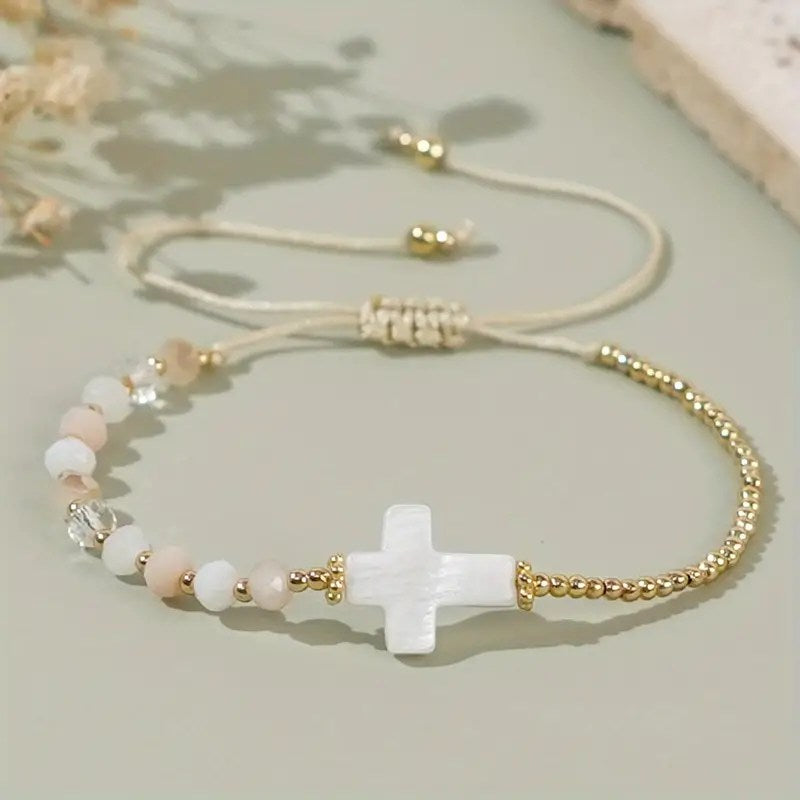 Champagne & White Cross Bracelet