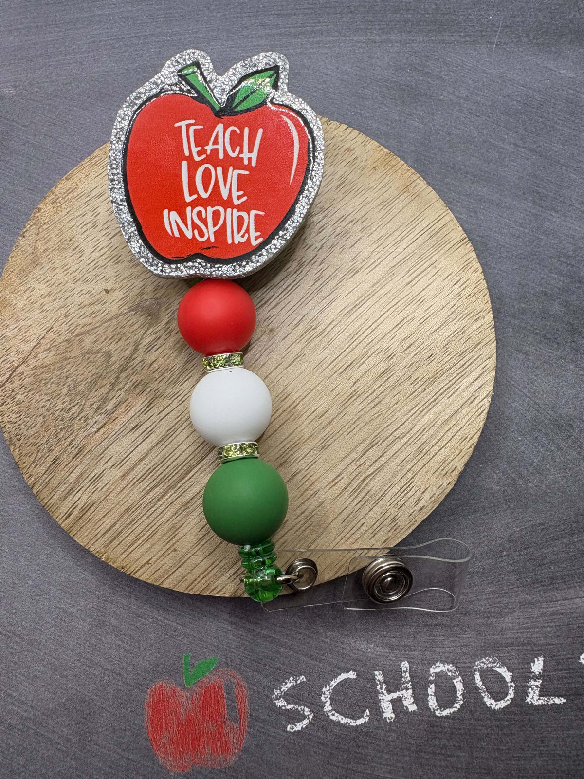 Teach Love Inspire Beaded Badge Reel