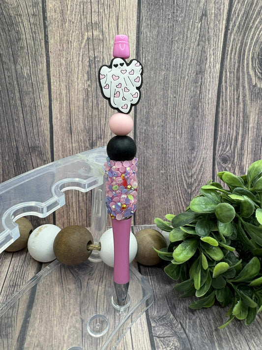 Pink Ghost Beaded Ink Pen