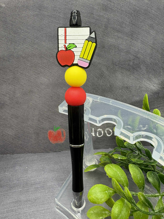 Teacher Notebook, Pencil, & Apple Beaded Ink Pen