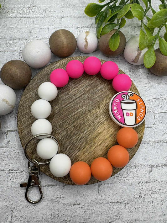 Coffee Themed Beaded Wristlet Keychain