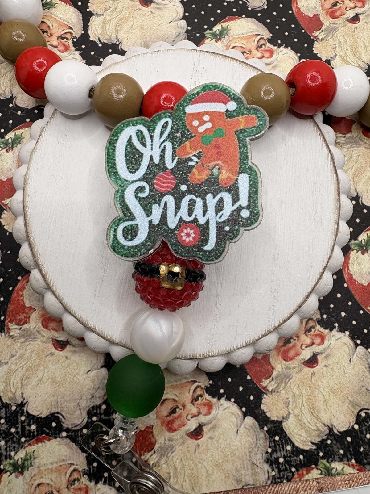 Oh Snap Chrismtas Gingerbread Beaded Badge Reel