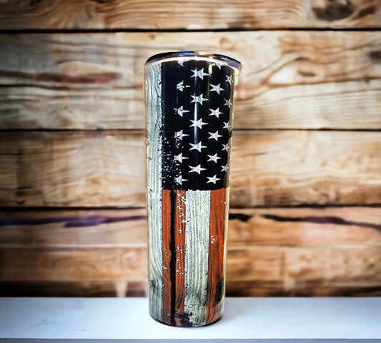 PREORDER - Woodgrain American Flag Tumbler - 20oz