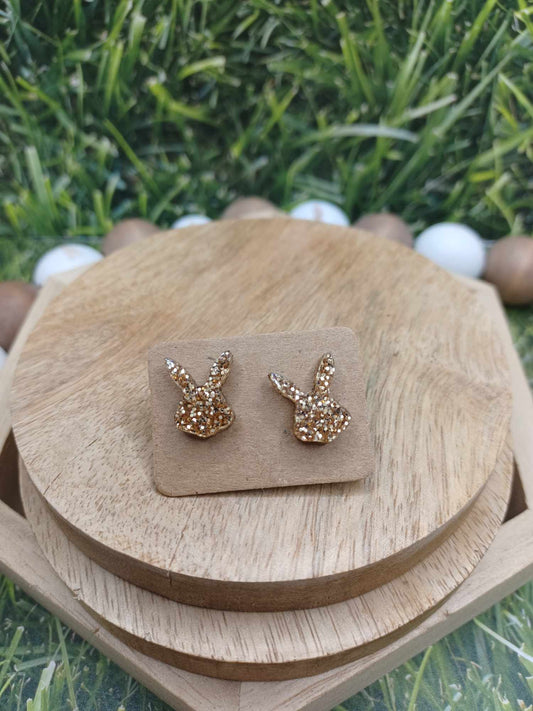 Gold Glitter Bunny Earrings