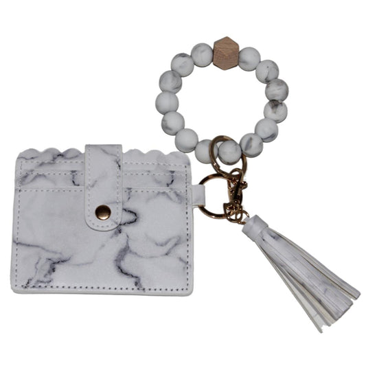 Grey Marble Beaded Wristlet Wallet