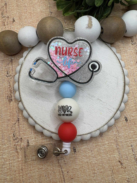 Nurse Life Shaker Style Beaded Badge Reel